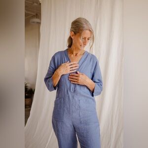 Cedar & Vine Overall Linen Jumpsuit Size XXS 100% Linen Red Handmade In Canada